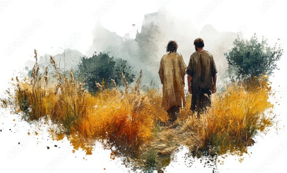 cain and abel digital watercolor illustration